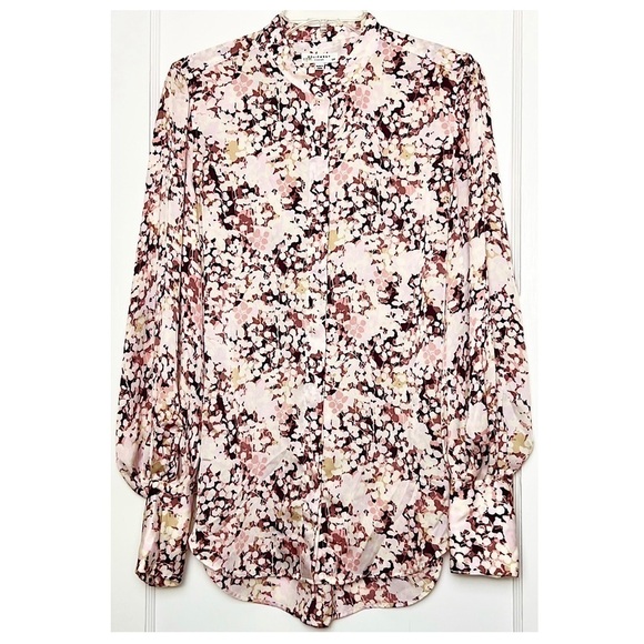 EQUIPMENT Floral Satin Draped Puff Long Sleeve Button Up Stand Collar Blouse S - Picture 5 of 13